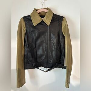 Derek Lam Black and Tan Leather Jacket Y2K early 2000s motorcycle size 6